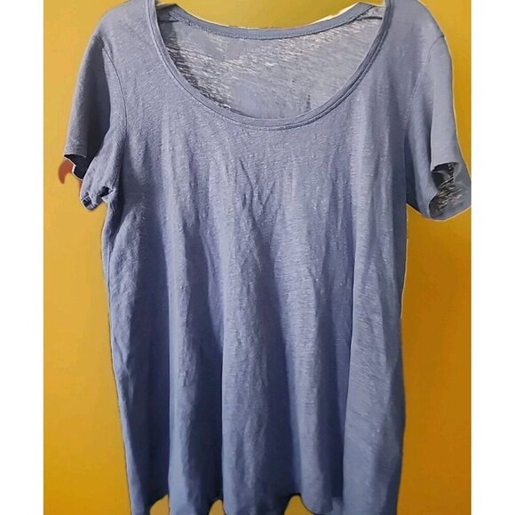 Eileen Fisher Top Small Blue Linen Jersey Tee Minimal Cottage NEW CR50 Excellent - Picture 1 of 4